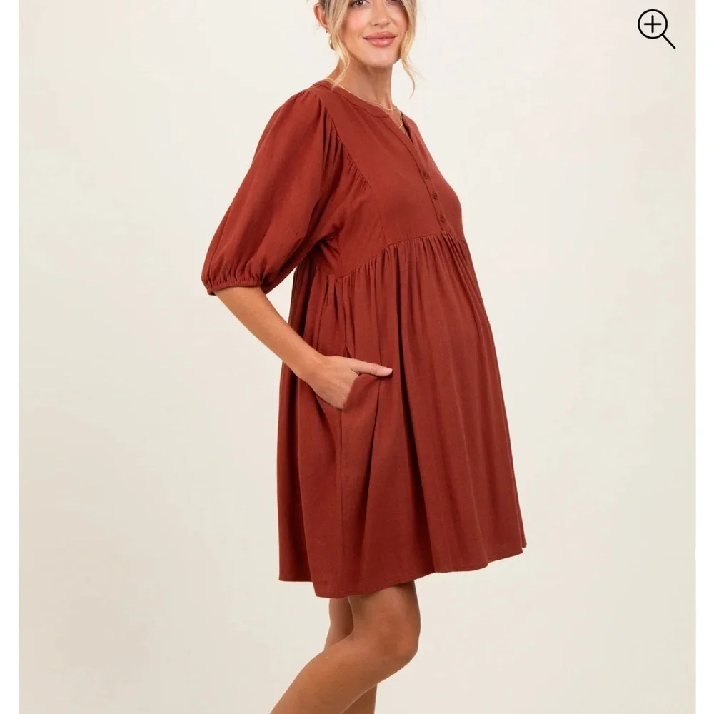 Ruse Button Up Split Neck Maternity Dress